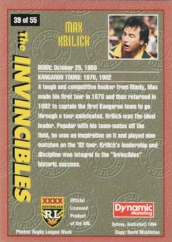 1994 Dynamic Kangaroo Heroes #39 Max Krilich Back